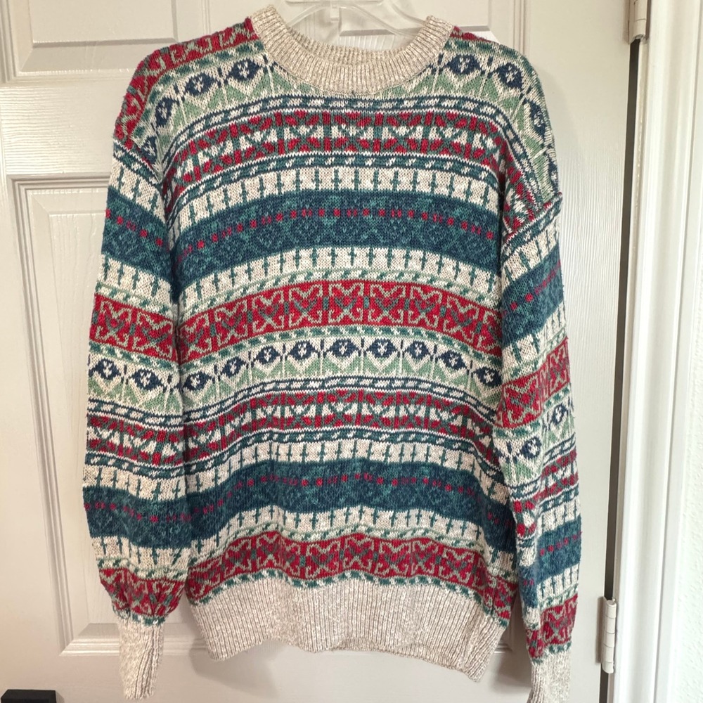 Vintage Christopher Hayes Mens Sweater M Fair Isle Linen Cotton Coastal Winter